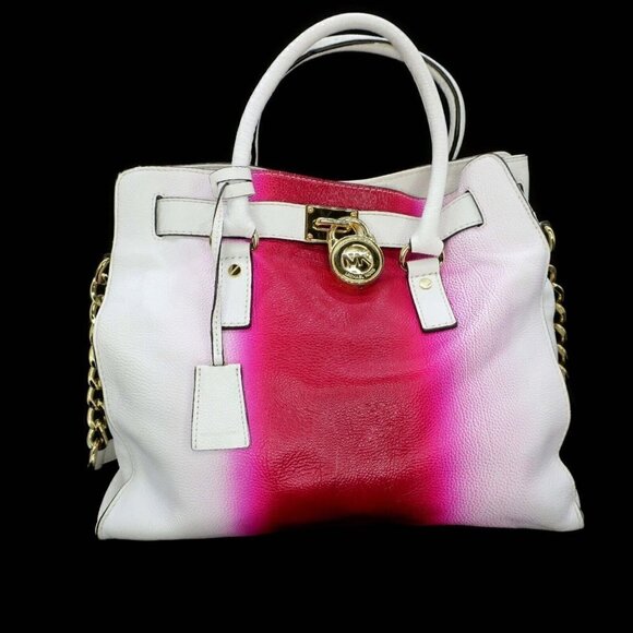 Michael Kors Hamilton Spray East West Satchel Bag White/Fuschia Pink ***READ*** - Picture 1 of 15